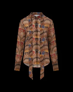 Elaine Bow Blouse in Dark Chocolate Multi