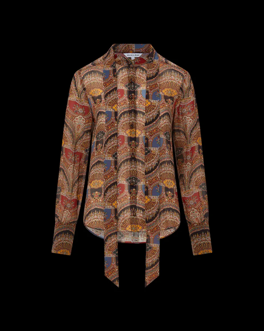 Elaine Bow Blouse in Dark Chocolate Multi
