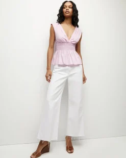 Evra Deep-V Neck Ruffle-Peplum Top