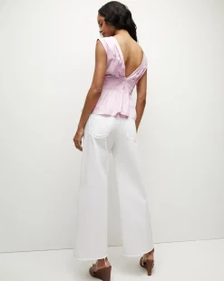 Evra Deep-V Neck Ruffle-Peplum Top