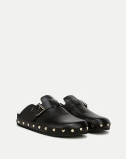 Fern Shearling Clog in Black Leather