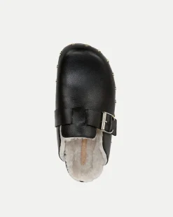 Fern Shearling Clog in Black Leather