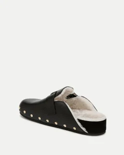 Fern Shearling Clog in Black Leather
