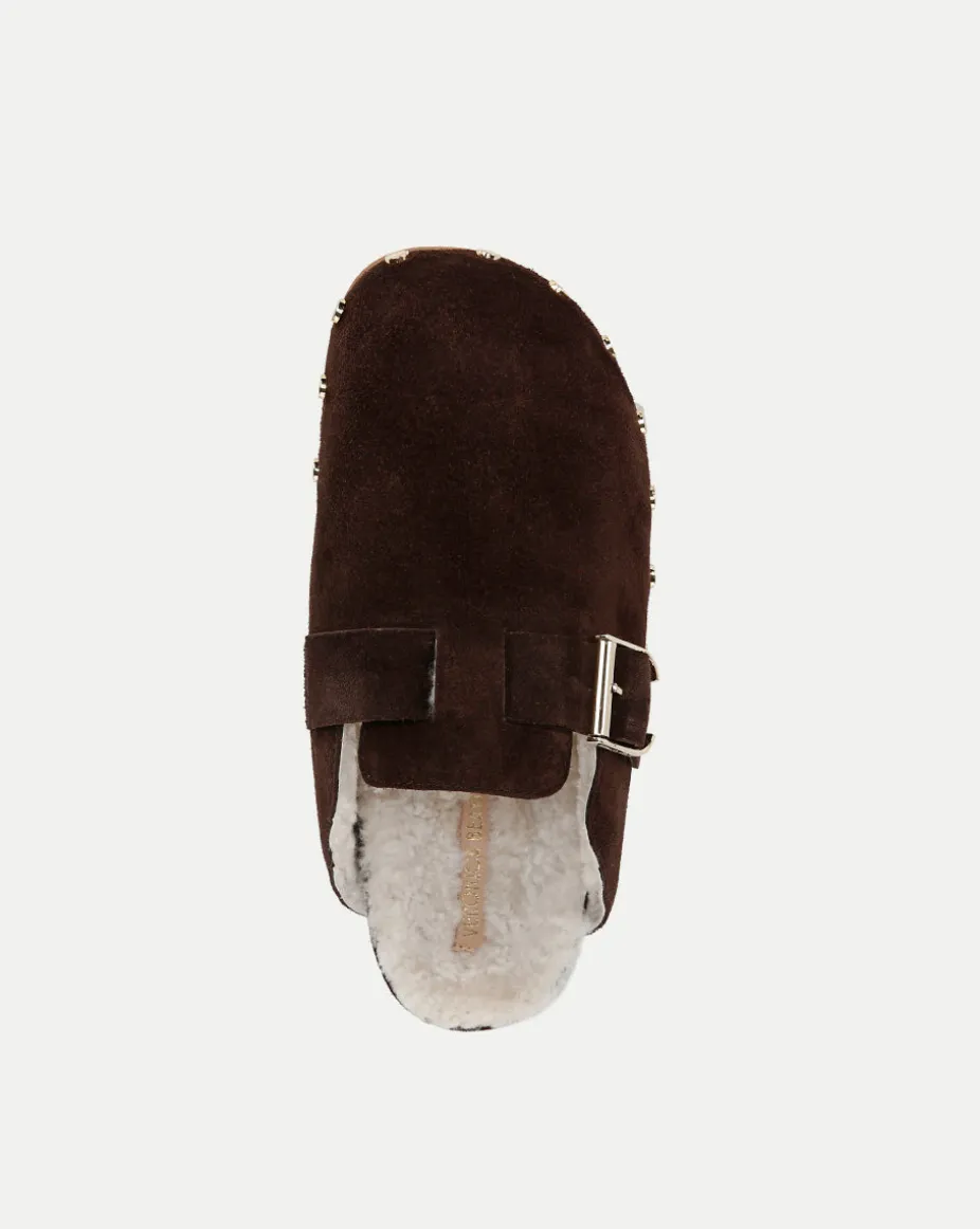 Fern Shearling Clog in Brown Suede
