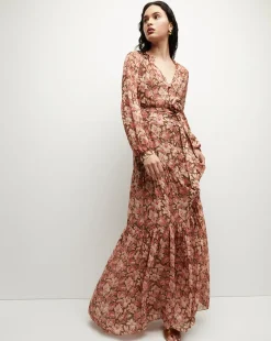 Isra Silk Dress in Deep Ochre Multi