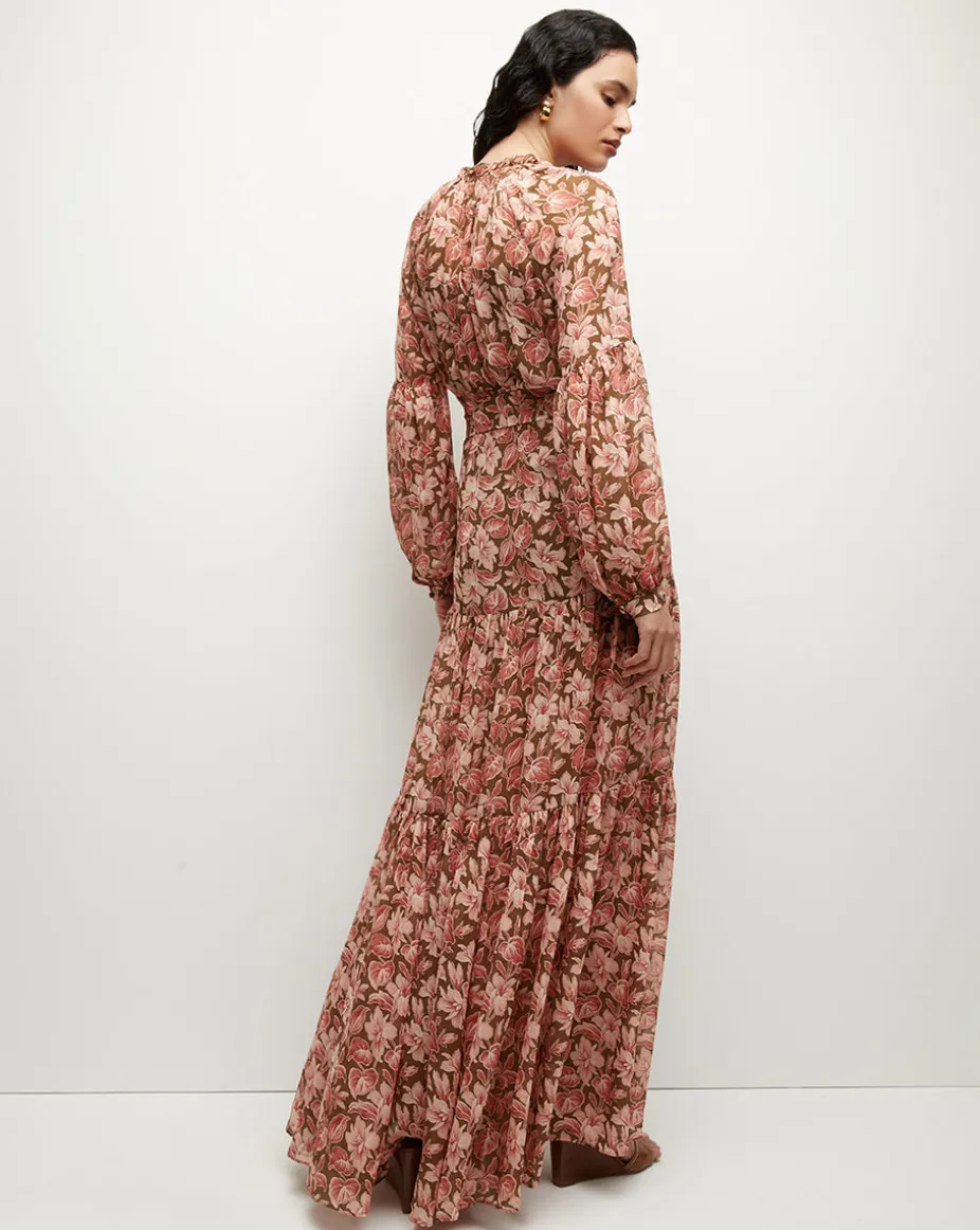 Isra Silk Dress in Deep Ochre Multi