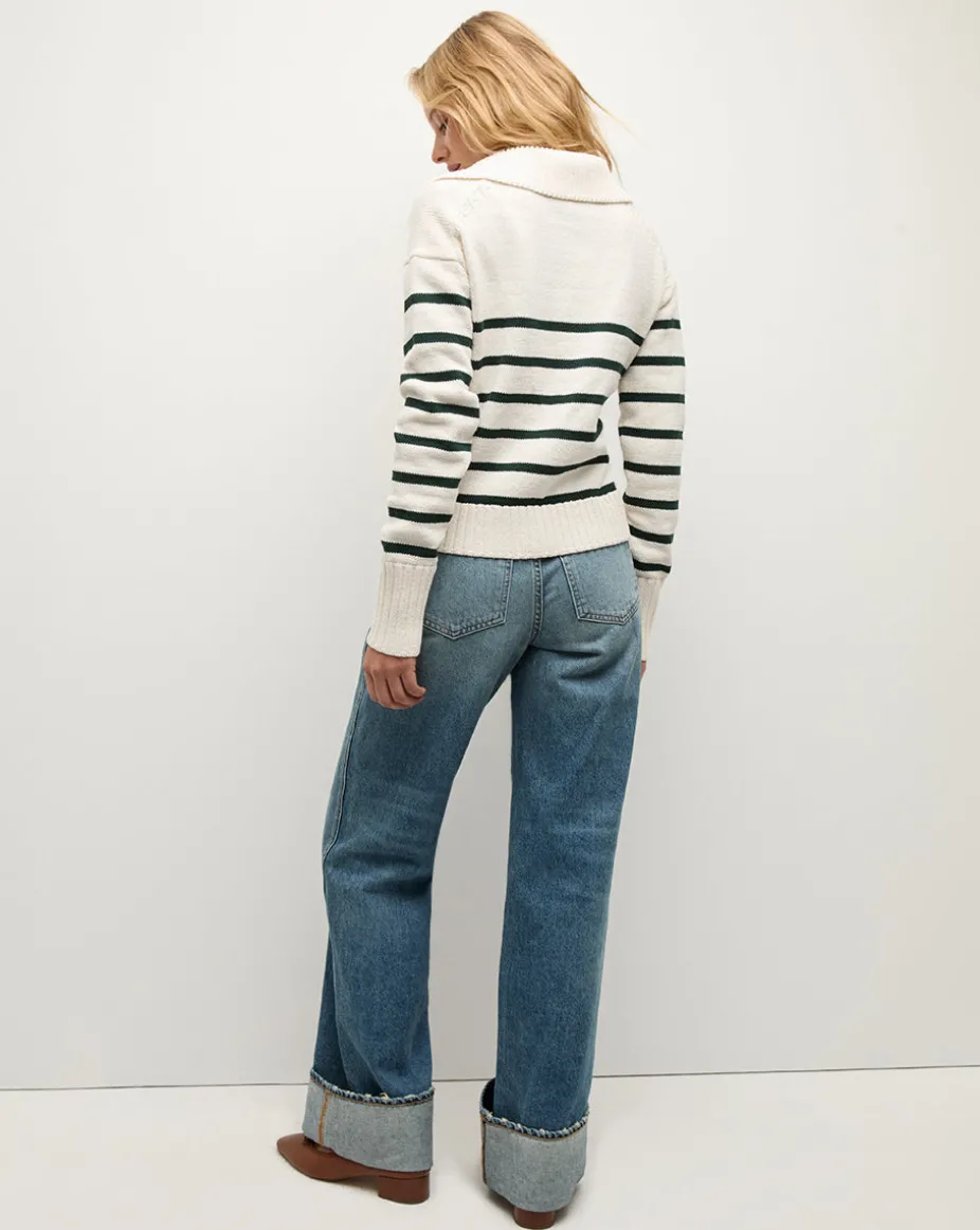 Jovie Striped V Neck Sweater in Ivory & Green