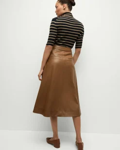 Katrina Merino Wool Striped Sweater in Navy & Khaki