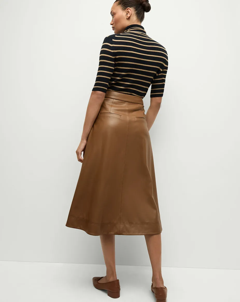 Katrina Merino Wool Striped Sweater in Navy & Khaki