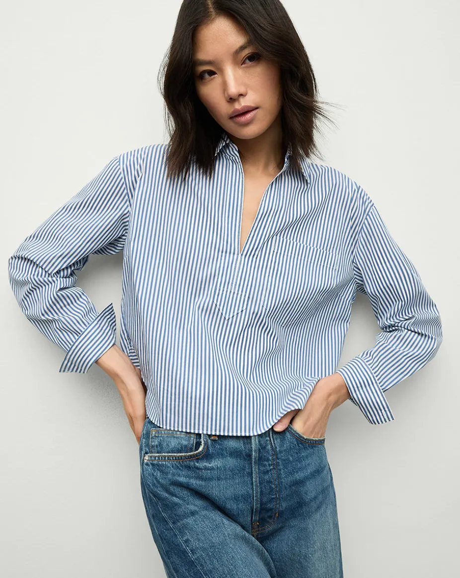 Khai Cropped Tunic Top in Blue/White Stripe
