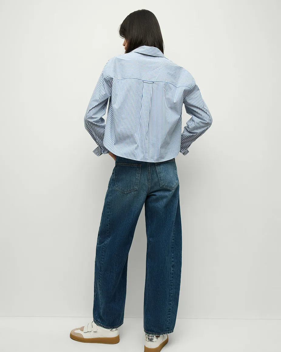 Khai Cropped Tunic Top in Blue/White Stripe