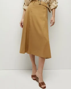 Khaki Linen A-Line Skirt