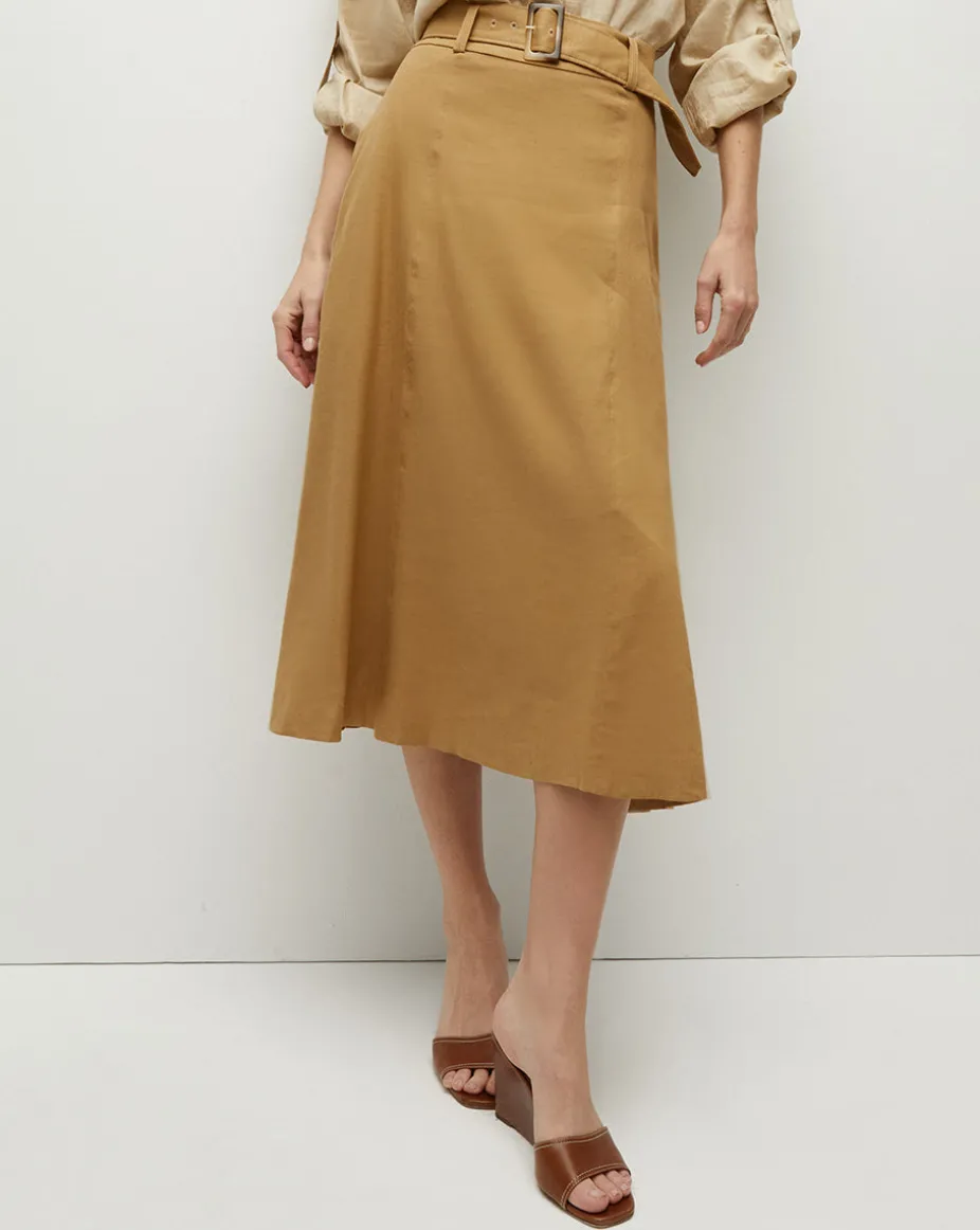 Khaki Linen A-Line Skirt