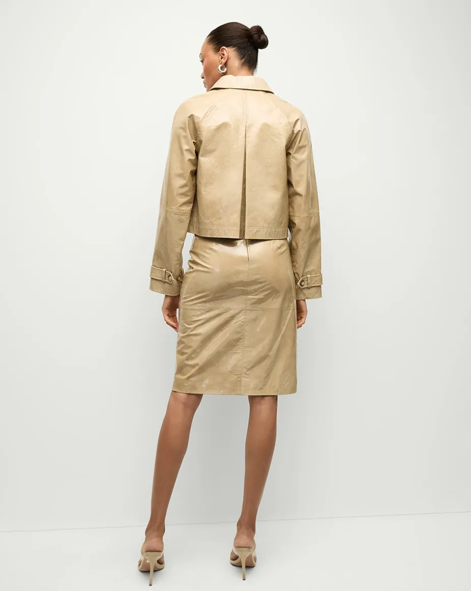 Kian Coated Leather Jacket in Khaki
