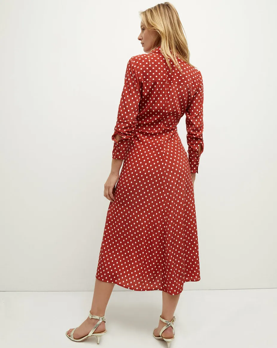 Lex Polka-Dot Dress in Brick Red/Ecru