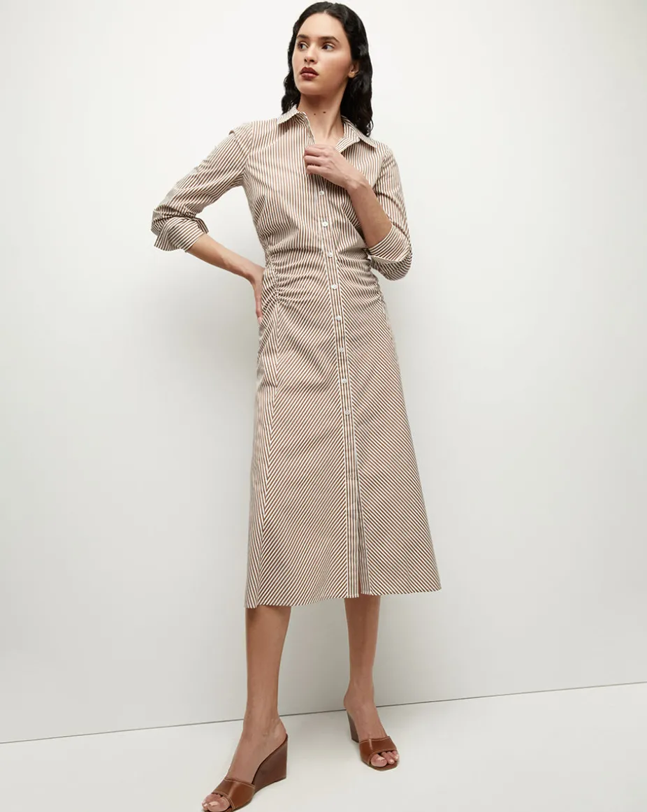 Lex Striped Dress in Deep Ochre/White