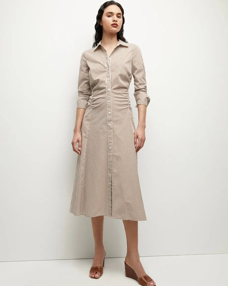 Lex Striped Dress in Deep Ochre/White