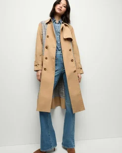 Liam Patchwork Trench Coat in Khaki/Black