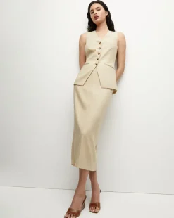 Liff Stretch-Linen Vest in Stone Khaki