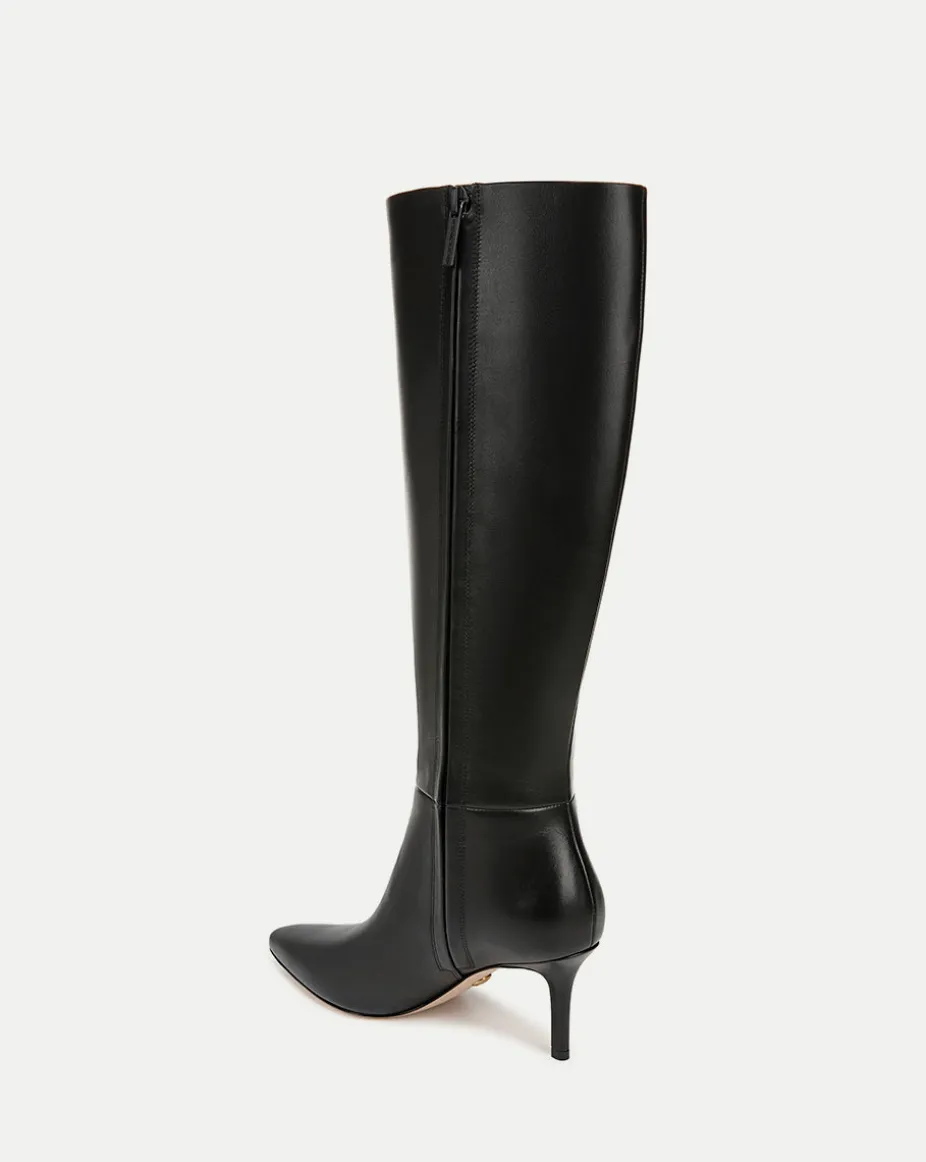 Lisa Leather Mid-Heel Tall Boot in Black
