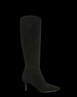 Lisa Suede Mid-Heel Tall Boot on Black