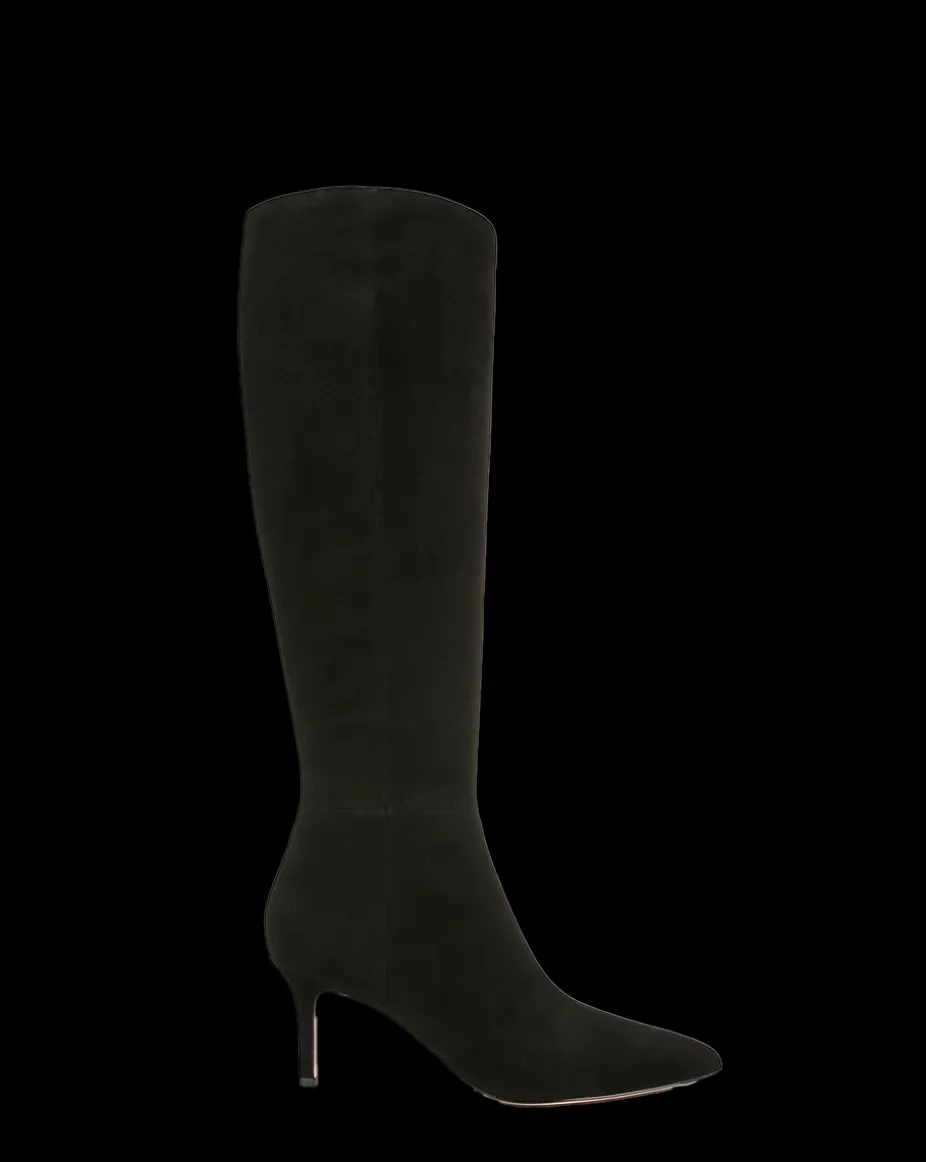 Lisa Suede Mid-Heel Tall Boot on Black