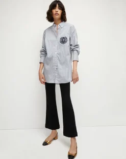 Lloyd Striped Button-Down Top | Logo Crest in Blue/Off-White