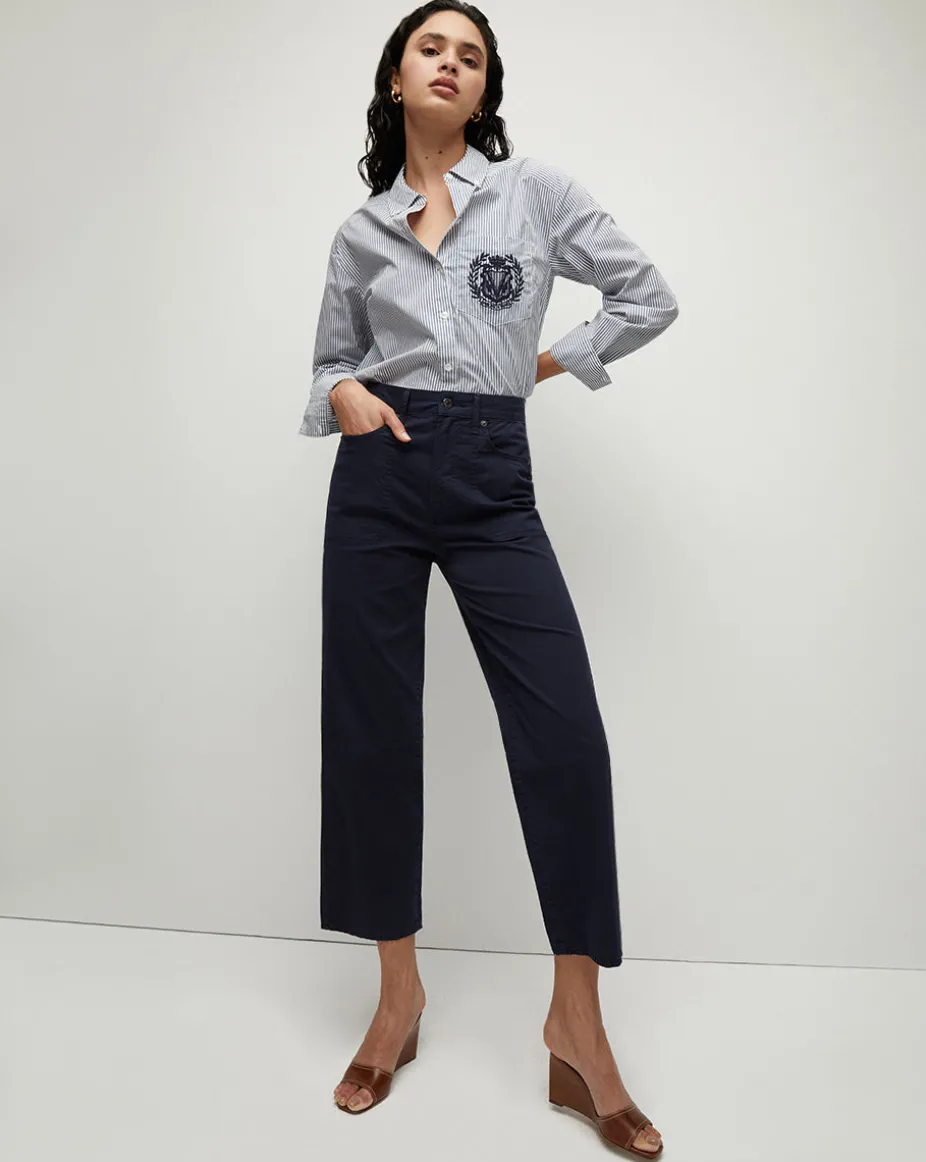 Lloyd Striped Button-Down Top | Logo Crest in Blue/Off-White