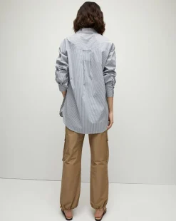 Lloyd Striped Button-Down Top | Logo Crest in Blue/Off-White