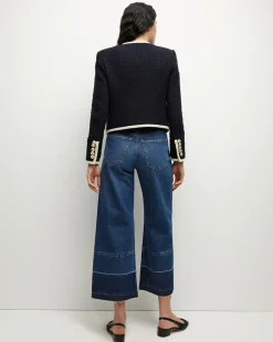 Mabel Collarless Tweed Jacket in Navy