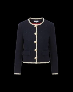 Mabel Collarless Tweed Jacket in Navy