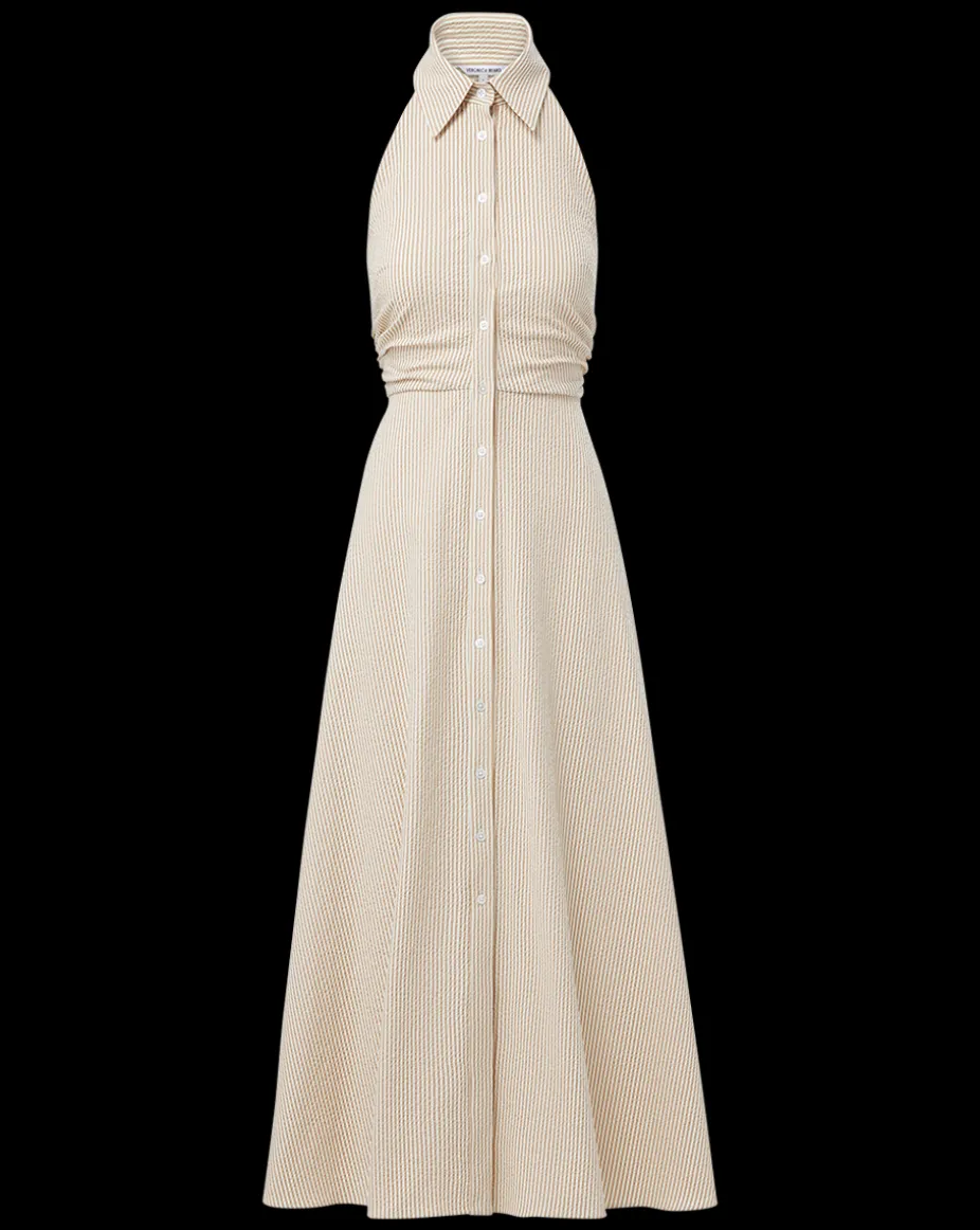 Mackey Seersucker Halter Dress in Khaki/White
