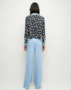 Maia Floral Silk Double-Collar Shirt in Navy Multi