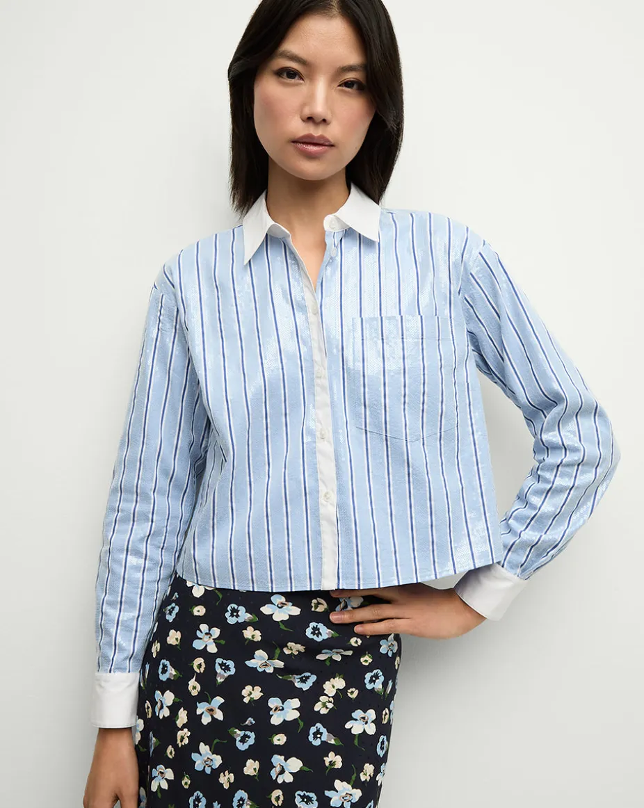 Maia Sequin Shirt in Blue Sky/White