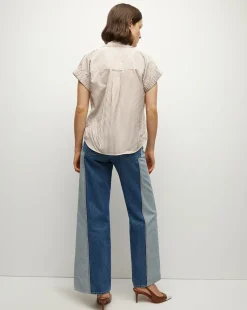 Matera Cotton Button-Down Shirt in Acorn/White