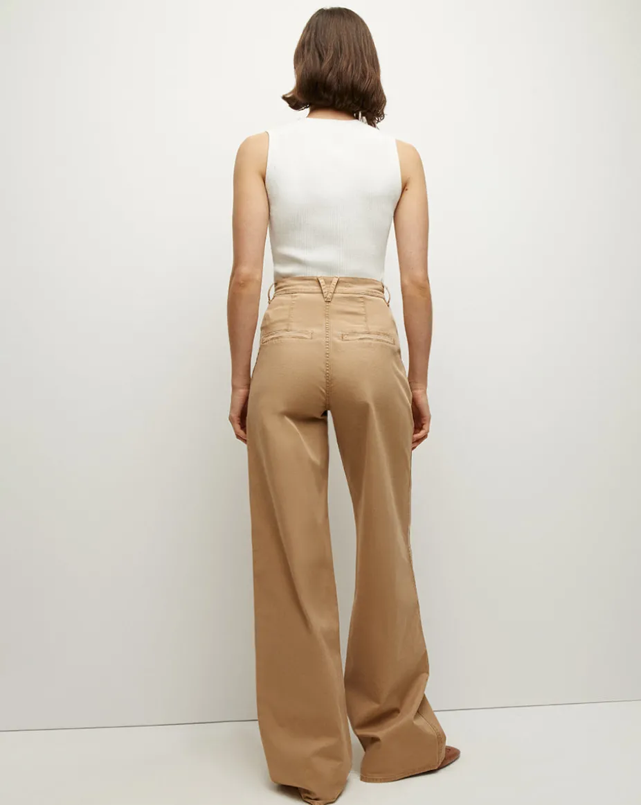 Mia Wide-Leg Pleated Pant in Khaki