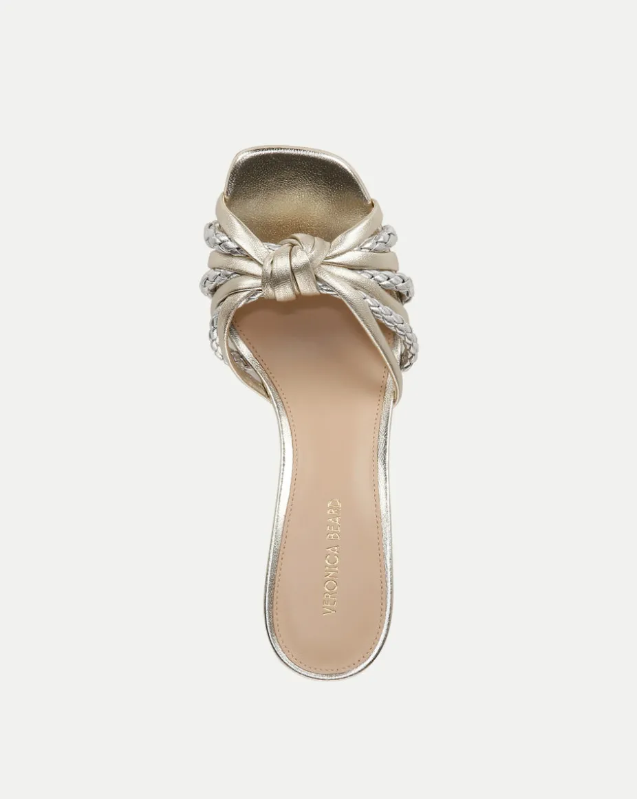 Misa Knot-Front Platinum Heel Sandals