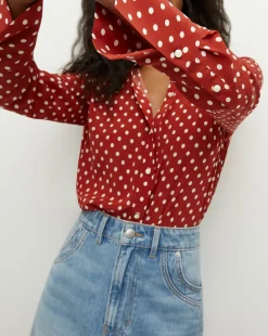 Monique Polka-Dot Top in Brick Red/Ecru