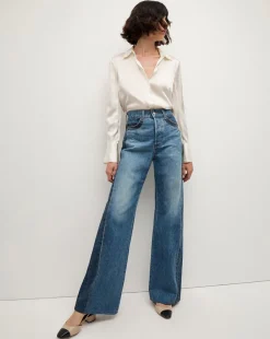 Monique Silk Button-Down Shirt in Ivory