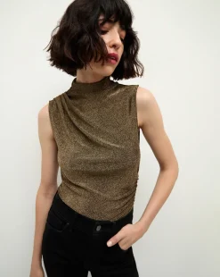 Mylie Sleeveless Top in Gold | High Neck Top