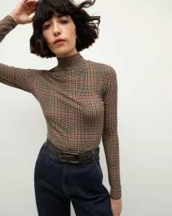 Nate Plaid Turtleneck Top in Camel & Black