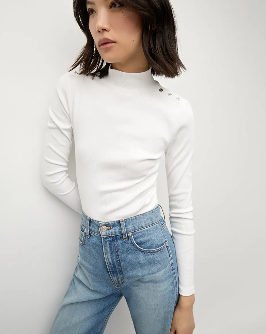 Nate Top With Buttons in White