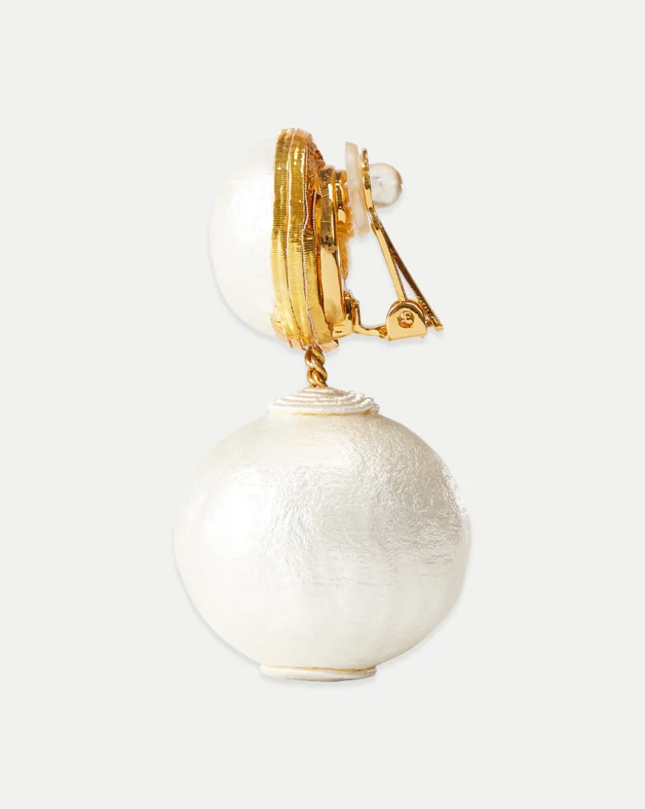 Pearl 2 Drop Earring | Clip Backing in White
