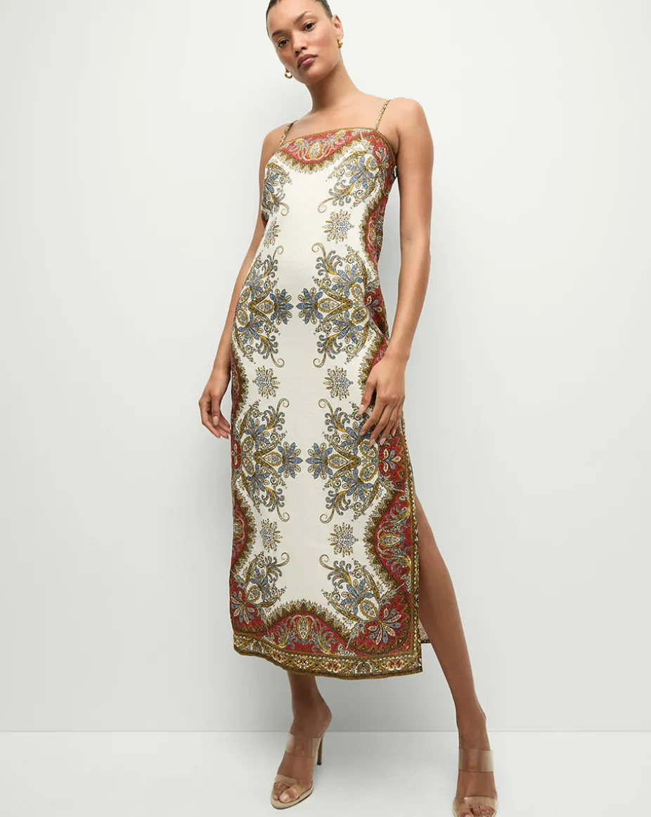 Petra Linen Maxi Dress in Cream & Red