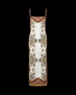 Petra Linen Maxi Dress in Cream & Red