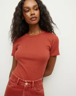 Pruitt Ribbed Tee in Brick Red