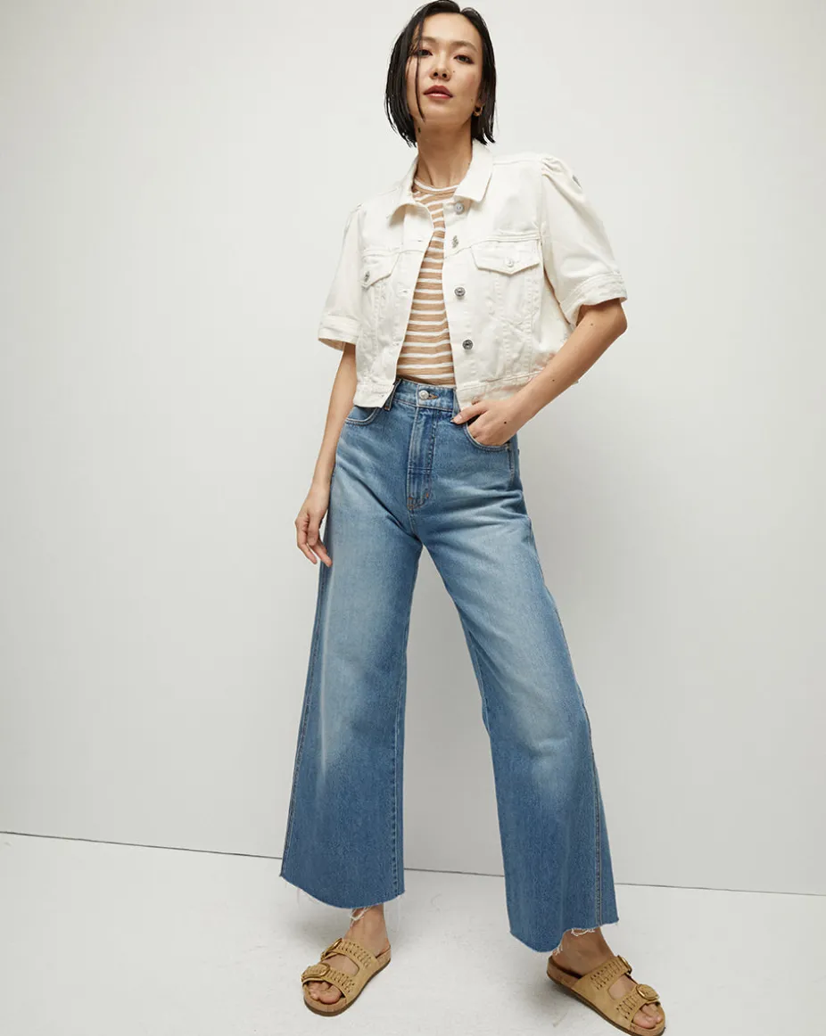 Raina Short-Sleeved Denim Jacket in Ecru