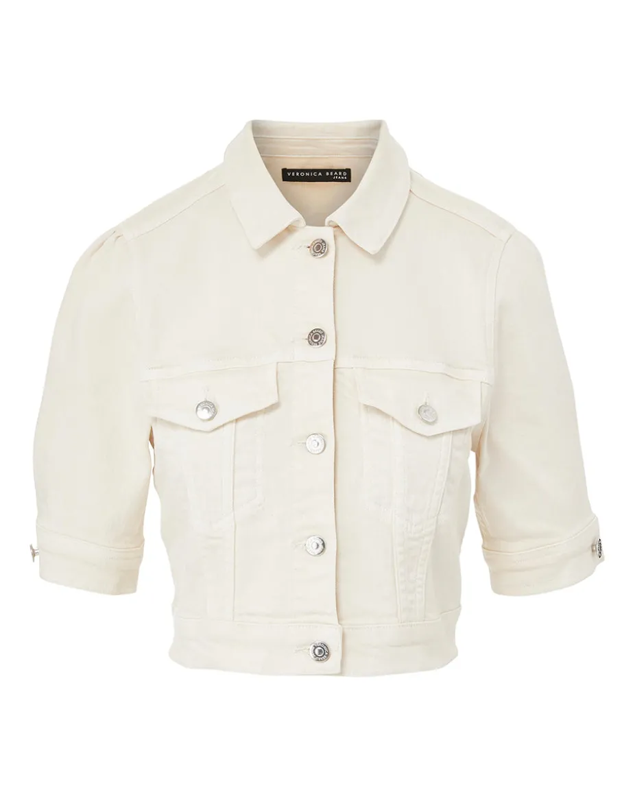 Raina Short-Sleeved Denim Jacket in Ecru