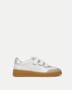Reagan Velcro Sneakers in White & Silver