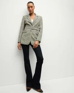 Ryanne Belted Plaid Dickey Jacket in Ecru/Green Multi